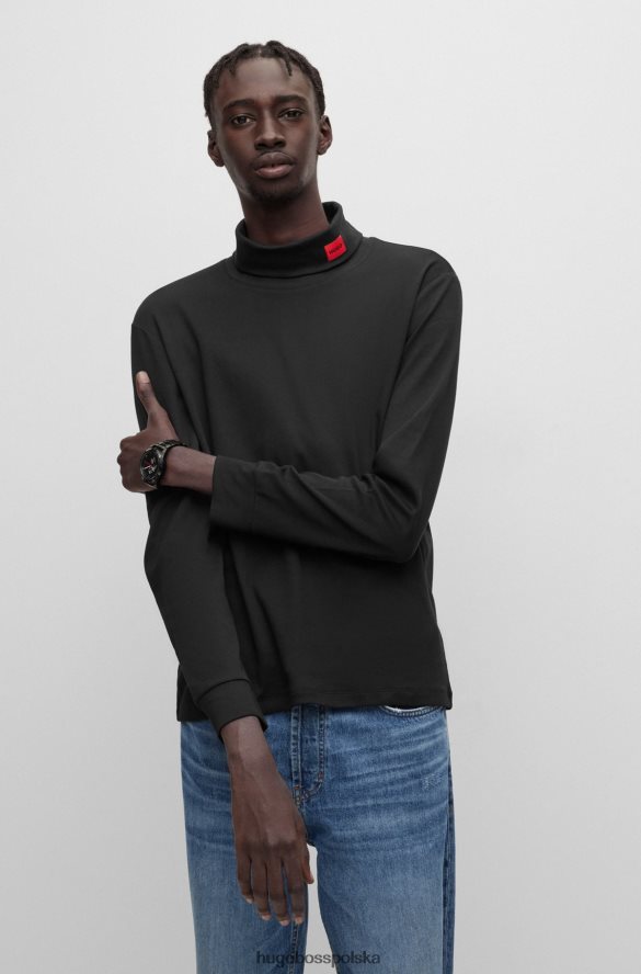 Hugo Boss T-shirt o dopasowanym kroju z długimi rękawami i czerwoną metką z logo Hugo Black czarny R0X0H61029