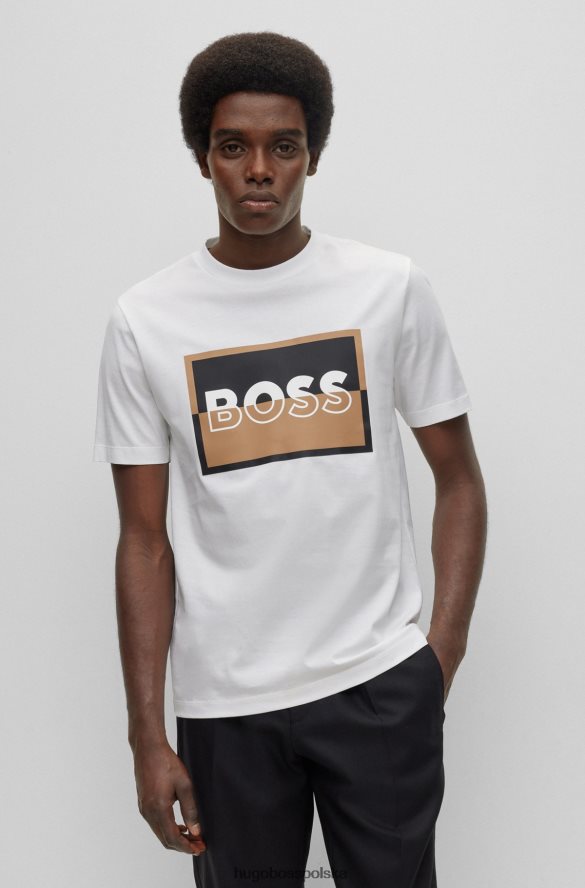 Hugo Boss T-shirt o dopasowanym kroju z merceryzowanej bawełny z rozciętym logo hugo w kolorze białym biały R0X0H63027