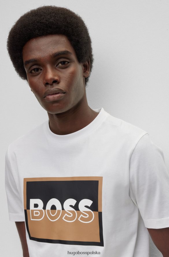 Hugo Boss T-shirt o dopasowanym kroju z merceryzowanej bawełny z rozciętym logo hugo w kolorze białym biały R0X0H63027