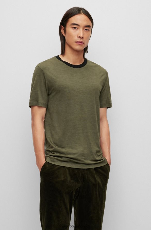 Hugo Boss T-shirt o regularnym kroju w kolorze khaki, wykonany z regeneracyjnej włoskiej wełny hugo khaki R0X0H64356