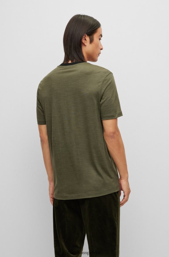 Hugo Boss T-shirt o regularnym kroju w kolorze khaki, wykonany z regeneracyjnej włoskiej wełny hugo khaki R0X0H64356