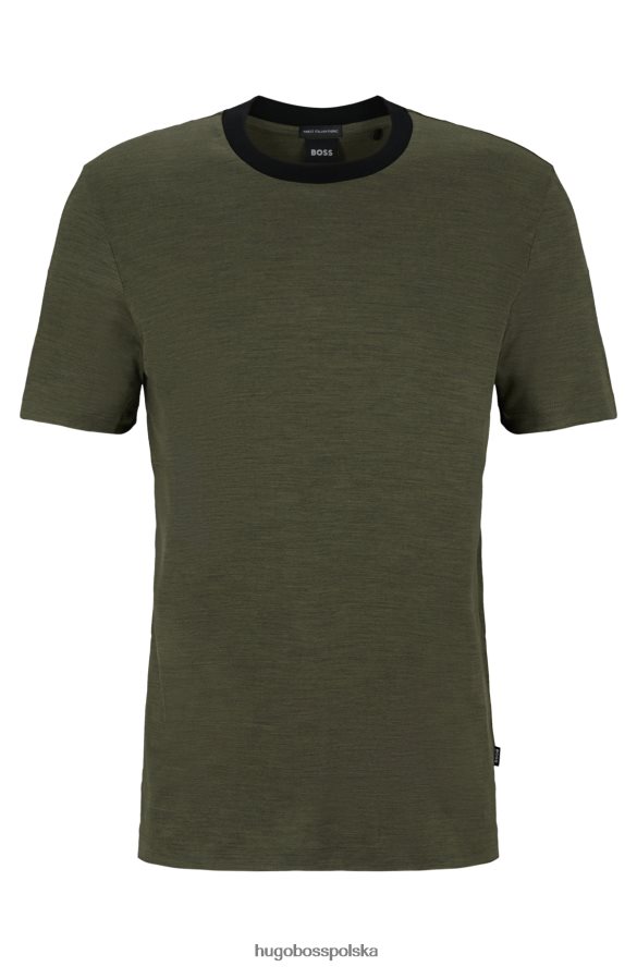 Hugo Boss T-shirt o regularnym kroju w kolorze khaki, wykonany z regeneracyjnej włoskiej wełny hugo khaki R0X0H64356