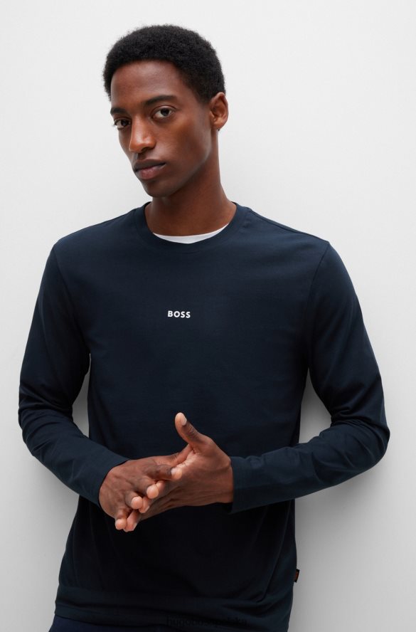 Hugo Boss T-shirt o regularnym kroju z elastycznej bawełny z kontrastowym logo w kolorze ciemnoniebieskim hugo ciemny niebieski R0X0H62870