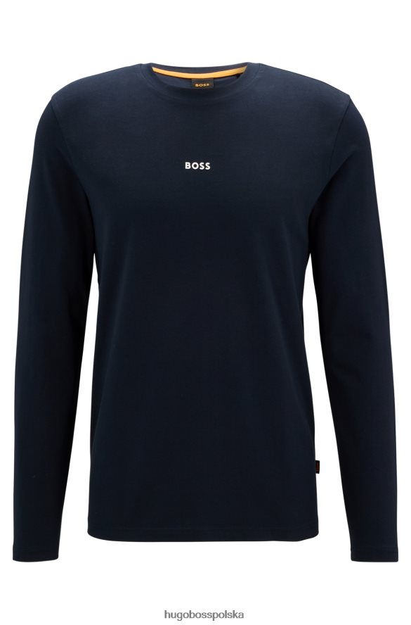 Hugo Boss T-shirt o regularnym kroju z elastycznej bawełny z kontrastowym logo w kolorze ciemnoniebieskim hugo ciemny niebieski R0X0H62870