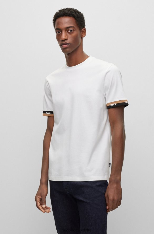 Hugo Boss T-shirt o regularnym kroju z merceryzowanej bawełny z mankietami z logo, biały hugo biały R0X0H63944