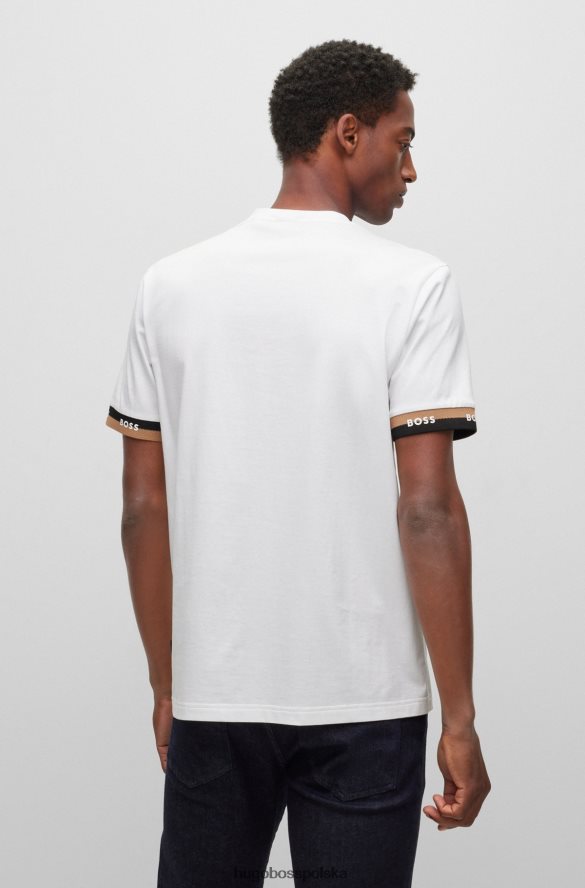 Hugo Boss T-shirt o regularnym kroju z merceryzowanej bawełny z mankietami z logo, biały hugo biały R0X0H63944