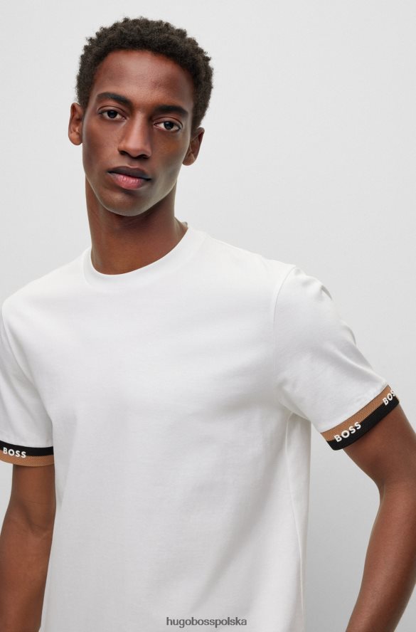 Hugo Boss T-shirt o regularnym kroju z merceryzowanej bawełny z mankietami z logo, biały hugo biały R0X0H63944