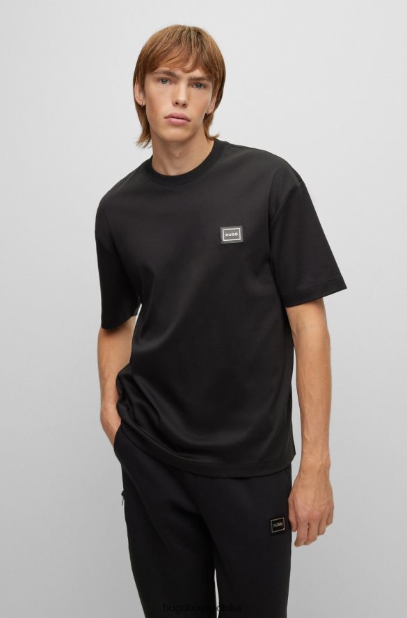 Hugo Boss T-shirt o swobodnym kroju z bawełnianego dżerseju z logo hugo w ramce czarny R0X0H63601