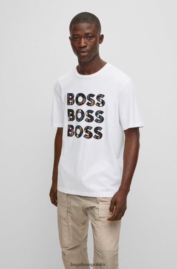 Hugo Boss T-shirt o swobodnym kroju z bawełnianego dżerseju z potrójnym logo hugo w kolorze białym biały R0X0H62675