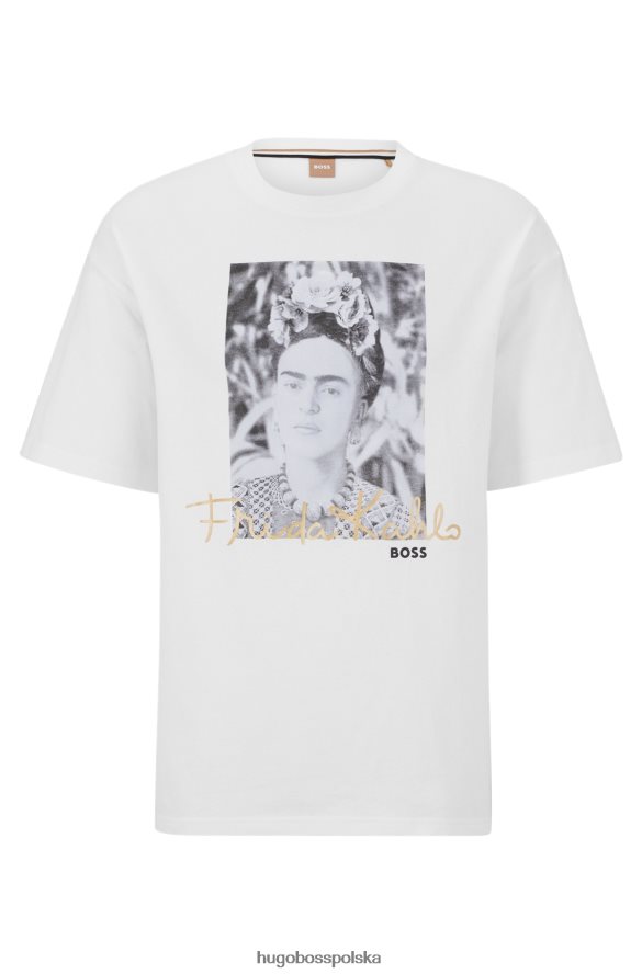 Hugo Boss T-shirt o swobodnym kroju z bawełny organicznej z białą grafiką Frida Kahlo Hugo biały R0X0H6917
