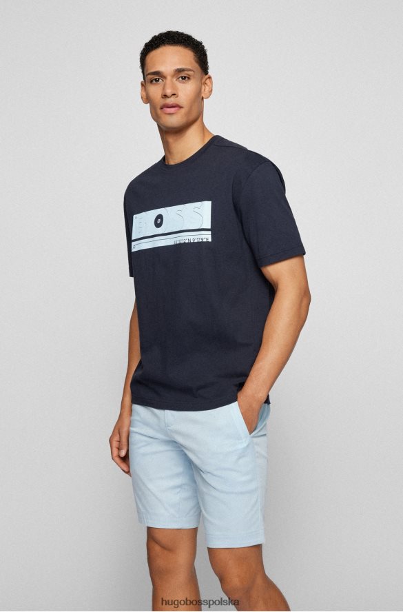 Hugo Boss T-shirt o swobodnym kroju z bawełny organicznej z grafiką logo hugo w kolorze ciemnoniebieskim ciemny niebieski R0X0H61471