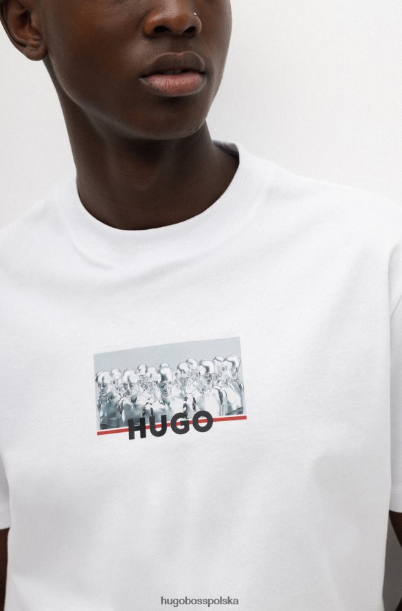 Hugo Boss T-shirt o swobodnym kroju z bawełny organicznej z grafiką robota Hugo w kolorze białym biały R0X0H64023