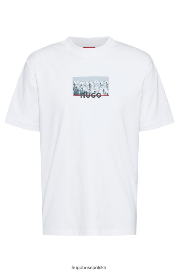 Hugo Boss T-shirt o swobodnym kroju z bawełny organicznej z grafiką robota Hugo w kolorze białym biały R0X0H64023