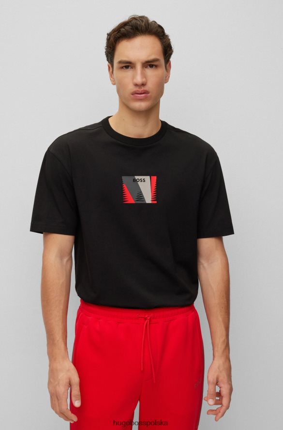 Hugo Boss T-shirt o swobodnym kroju z elastycznej bawełny z nadrukiem Hugo Black czarny R0X0H64118