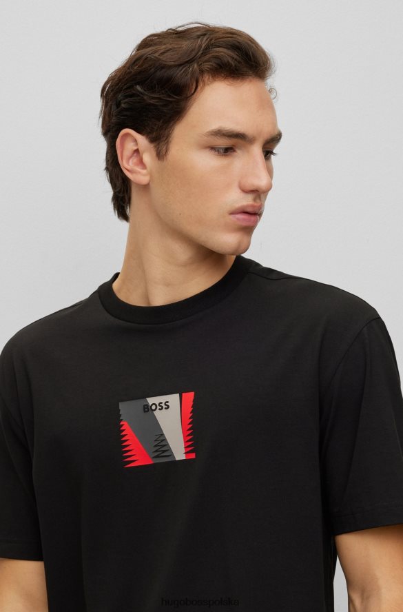 Hugo Boss T-shirt o swobodnym kroju z elastycznej bawełny z nadrukiem Hugo Black czarny R0X0H64118