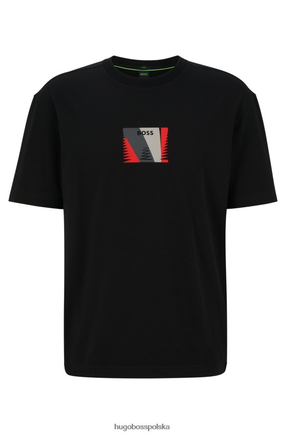 Hugo Boss T-shirt o swobodnym kroju z elastycznej bawełny z nadrukiem Hugo Black czarny R0X0H64118