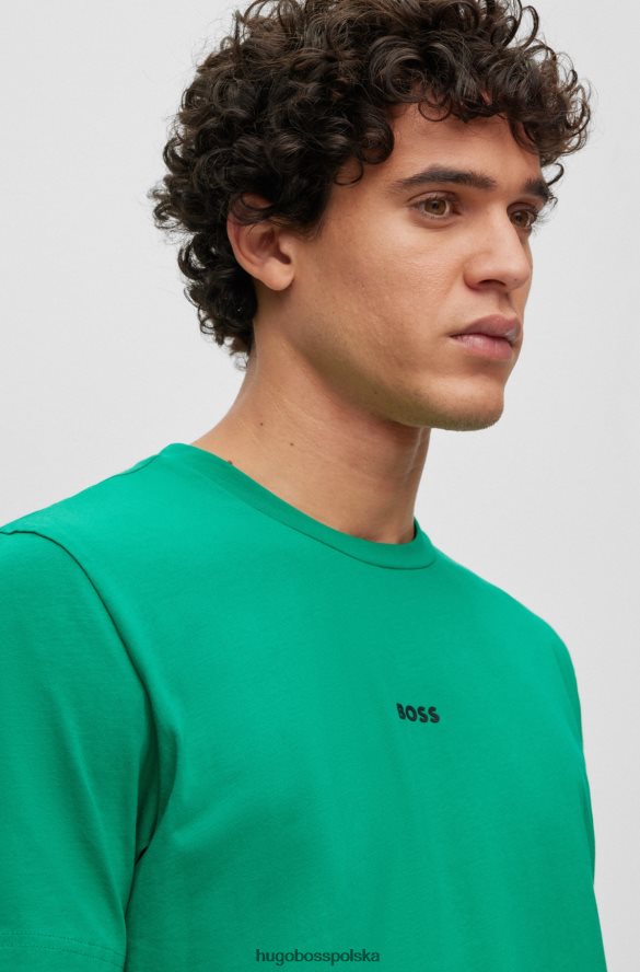 Hugo Boss T-shirt o swobodnym kroju z elastycznej bawełny z nadrukiem logo Hugo w kolorze zielonym zielony R0X0H61173