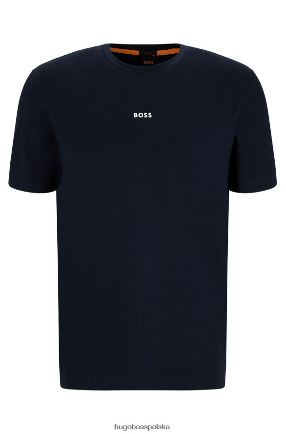 Hugo Boss T-shirt o swobodnym kroju z elastycznej bawełny z nadrukiem logo w kolorze ciemnoniebieskim hugo ciemny niebieski R0X0H61171