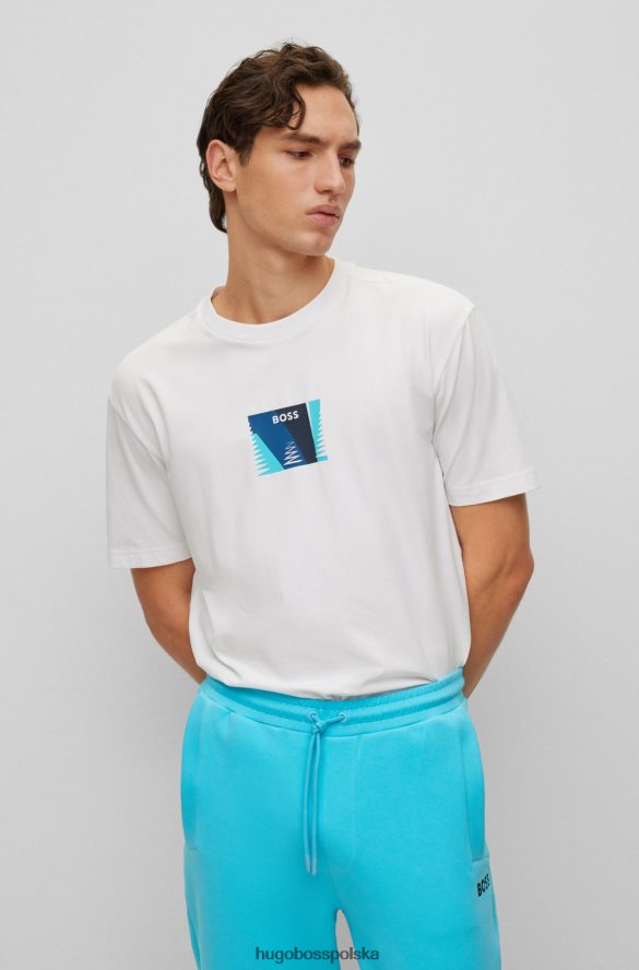 Hugo Boss T-shirt o swobodnym kroju z elastycznej bawełny z nadrukiem w kolorze białym hugo biały R0X0H64116