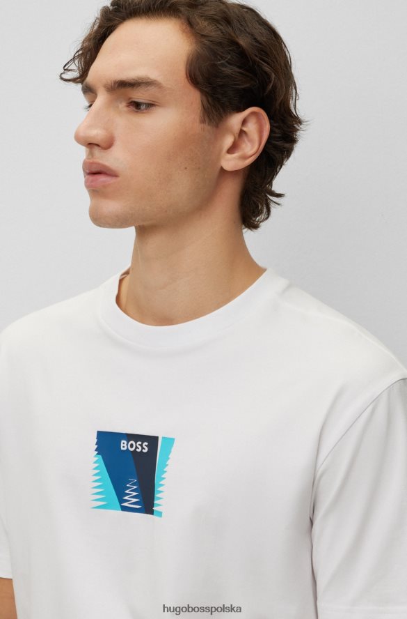 Hugo Boss T-shirt o swobodnym kroju z elastycznej bawełny z nadrukiem w kolorze białym hugo biały R0X0H64116