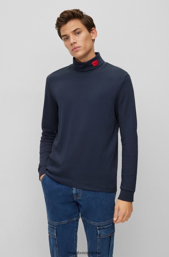 Hugo Boss T-shirt slim-fit z długimi rękawami i czerwoną metką z logo w kolorze ciemnoniebieskim hugo ciemny niebieski R0X0H61027