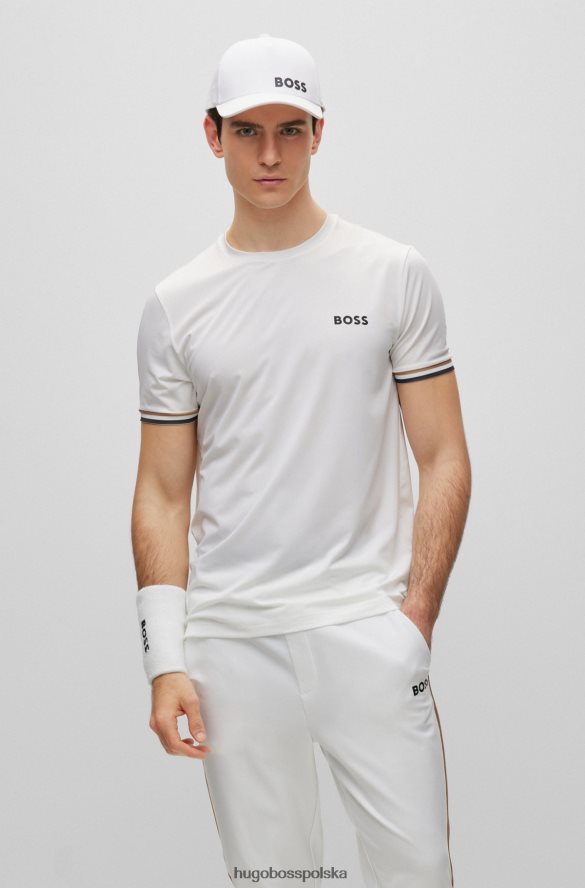 Hugo Boss T-shirt x Matteo Berrettini z logo i okrągłym dekoltem oraz charakterystycznymi paskami biały R0X0H62308