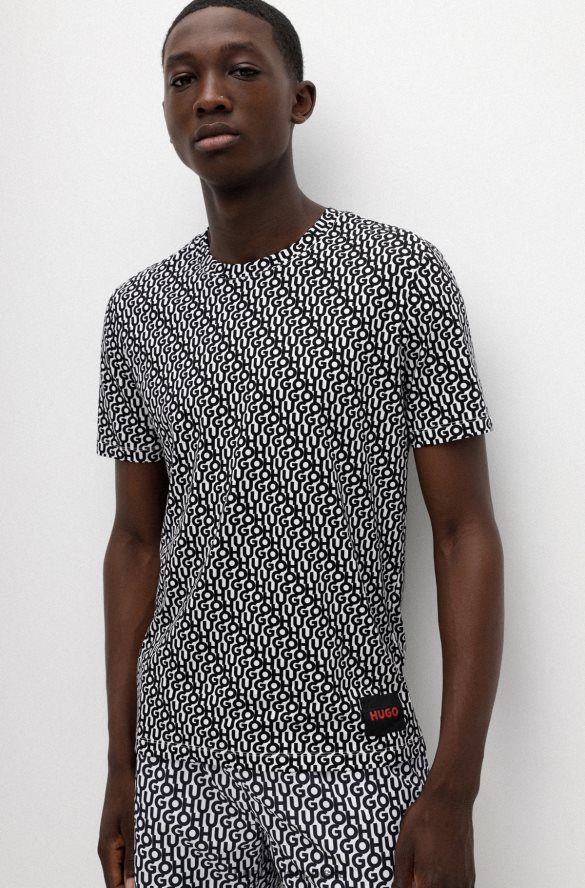 Hugo Boss T-shirt z bawełnianego dżerseju hugo z nadrukiem logo i wzorzystą etykietą wzorzyste R0X0H63987