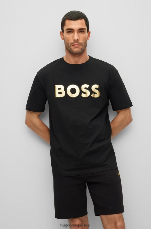 Hugo Boss T-shirt z bawełnianego dżerseju i okrągłym dekoltem z nadrukiem logo w kolorze czarnym hugo czarny R0X0H63053