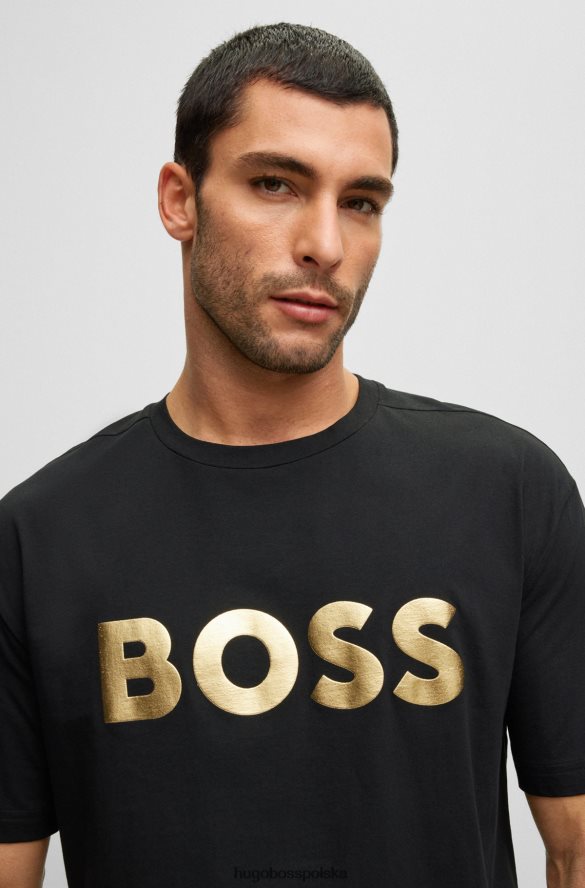 Hugo Boss T-shirt z bawełnianego dżerseju i okrągłym dekoltem z nadrukiem logo w kolorze czarnym hugo czarny R0X0H63053