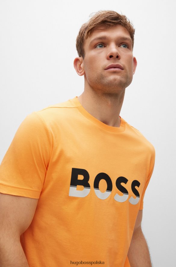 Hugo Boss T-shirt z bawełnianego jerseyu hugo z nadrukiem logo z blokami kolorów w kolorze jasnopomarańczowym jasnopomarańczowy R0X0H61474