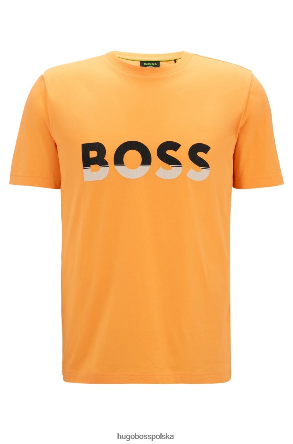 Hugo Boss T-shirt z bawełnianego jerseyu hugo z nadrukiem logo z blokami kolorów w kolorze jasnopomarańczowym jasnopomarańczowy R0X0H61474