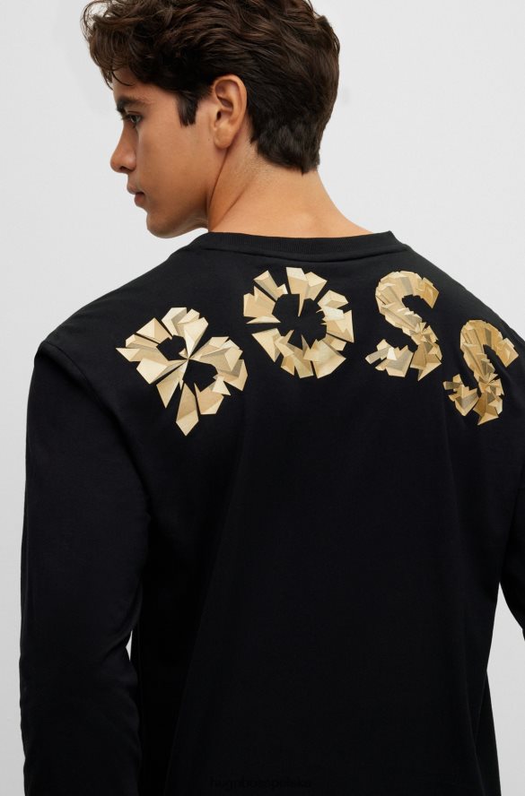 Hugo Boss T-shirt z bawełnianego jerseyu o regularnym kroju z logo Hugo z efektem metalicznym w kolorze czarnym czarny R0X0H62958