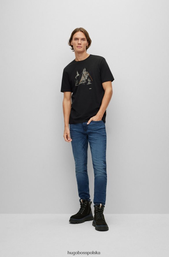 Hugo Boss T-shirt z bawełnianego jerseyu o regularnym kroju z nadrukiem, czarny hugo czarny R0X0H61445