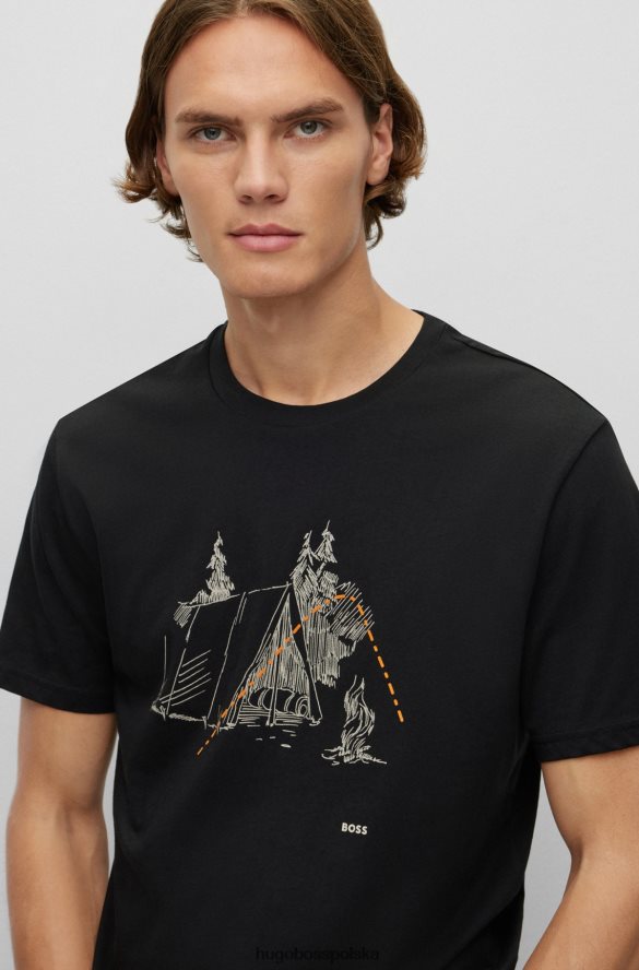 Hugo Boss T-shirt z bawełnianego jerseyu o regularnym kroju z nadrukiem, czarny hugo czarny R0X0H61445