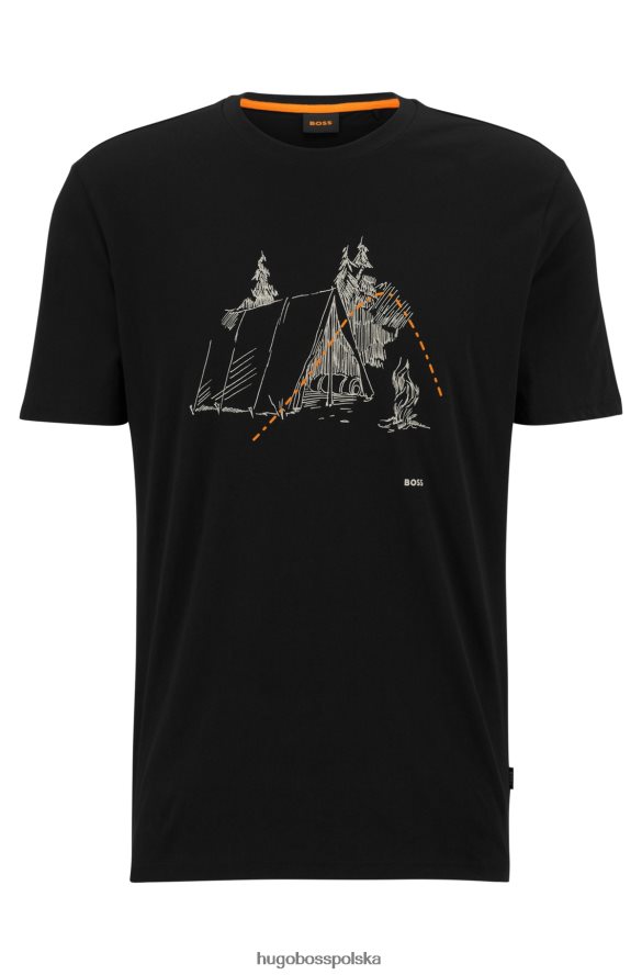 Hugo Boss T-shirt z bawełnianego jerseyu o regularnym kroju z nadrukiem, czarny hugo czarny R0X0H61445