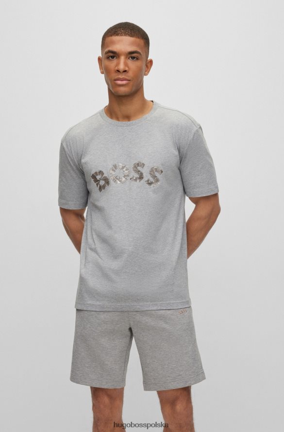 Hugo Boss T-shirt z bawełnianego jerseyu z zakrzywionym logo hugo z efektem metalicznym w kolorze jasnoszarym jasnoszary R0X0H61902