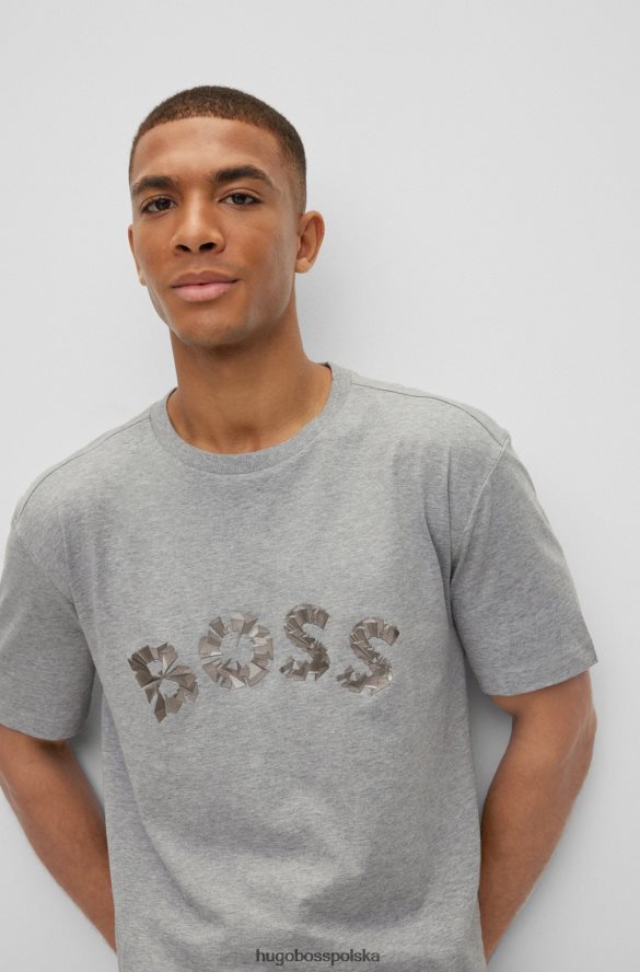 Hugo Boss T-shirt z bawełnianego jerseyu z zakrzywionym logo hugo z efektem metalicznym w kolorze jasnoszarym jasnoszary R0X0H61902
