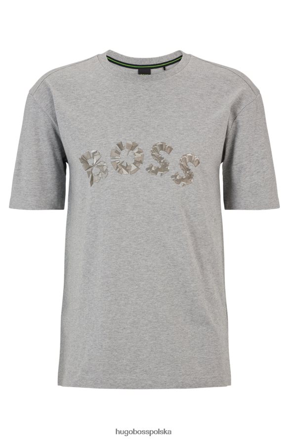 Hugo Boss T-shirt z bawełnianego jerseyu z zakrzywionym logo hugo z efektem metalicznym w kolorze jasnoszarym jasnoszary R0X0H61902