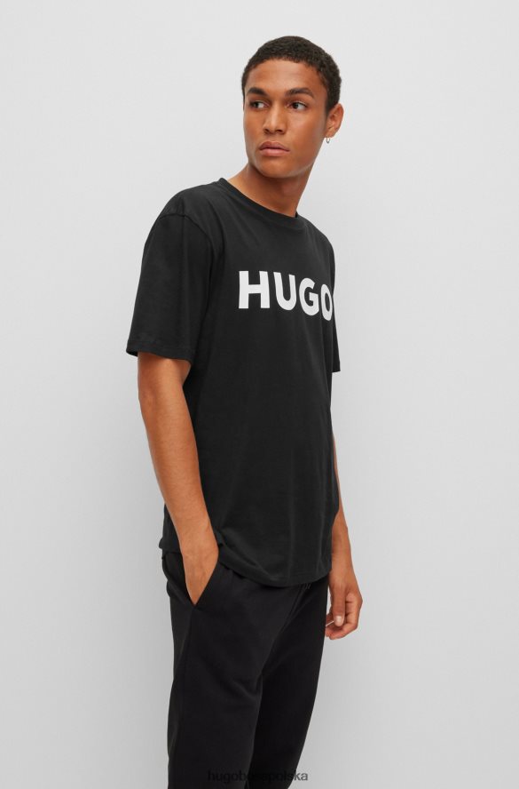 Hugo Boss T-shirt z bawełnianej dzianiny o regularnym kroju z kontrastowym logo Hugo w kolorze czarnym czarny R0X0H62180