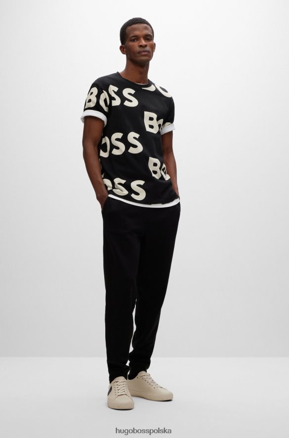 Hugo Boss T-shirt z bawełnianej dzianiny o regularnym kroju z kontrastowymi logo Hugo w kolorze czarnym czarny R0X0H62409