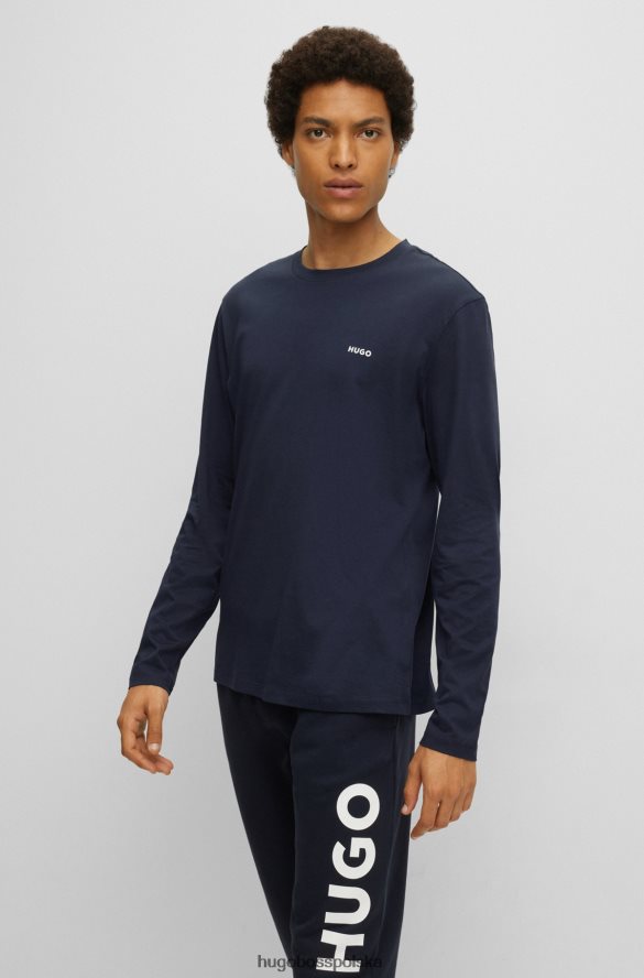 Hugo Boss T-shirt z długim rękawem z bawełnianego dżerseju z nadrukiem logo w kolorze ciemnoniebieskim hugo ciemny niebieski R0X0H63379