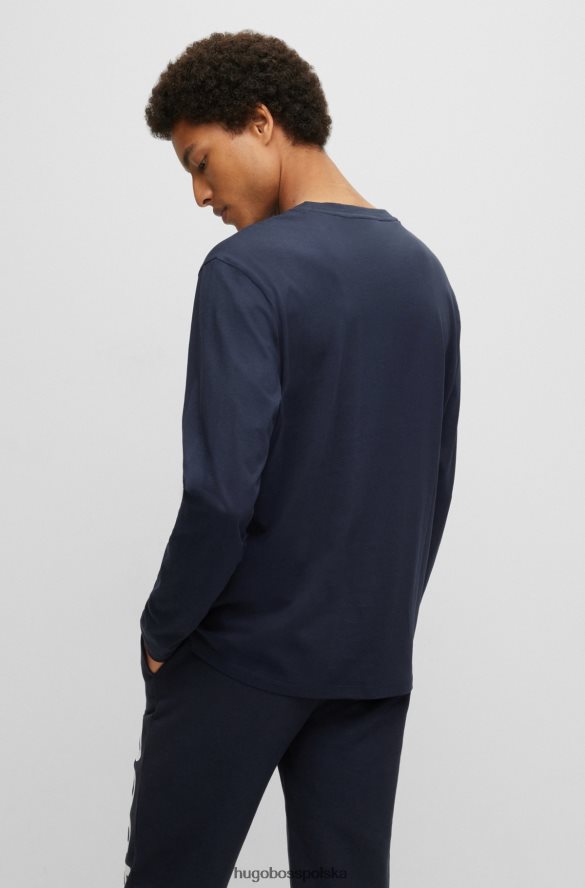 Hugo Boss T-shirt z długim rękawem z bawełnianego dżerseju z nadrukiem logo w kolorze ciemnoniebieskim hugo ciemny niebieski R0X0H63379