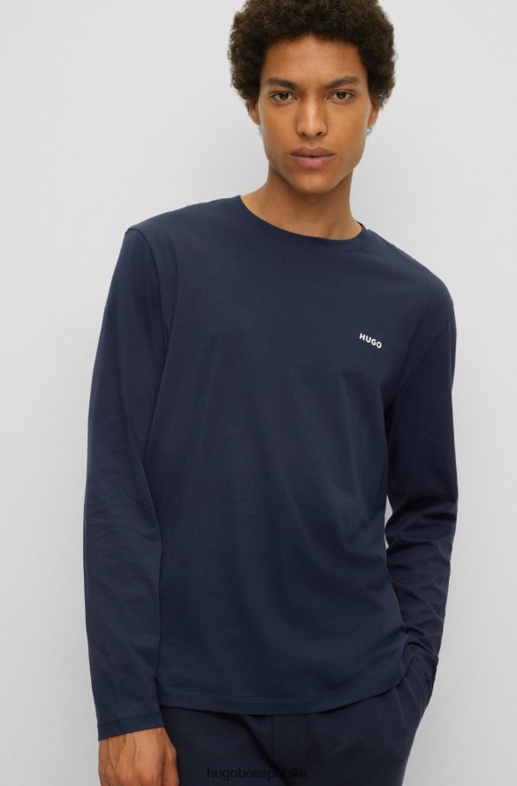 Hugo Boss T-shirt z długim rękawem z bawełnianego dżerseju z nadrukiem logo w kolorze ciemnoniebieskim hugo ciemny niebieski R0X0H63379
