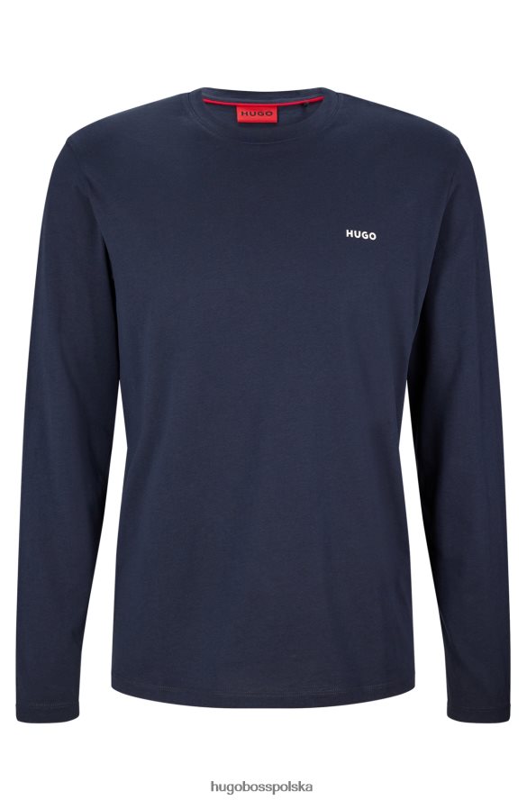 Hugo Boss T-shirt z długim rękawem z bawełnianego dżerseju z nadrukiem logo w kolorze ciemnoniebieskim hugo ciemny niebieski R0X0H63379