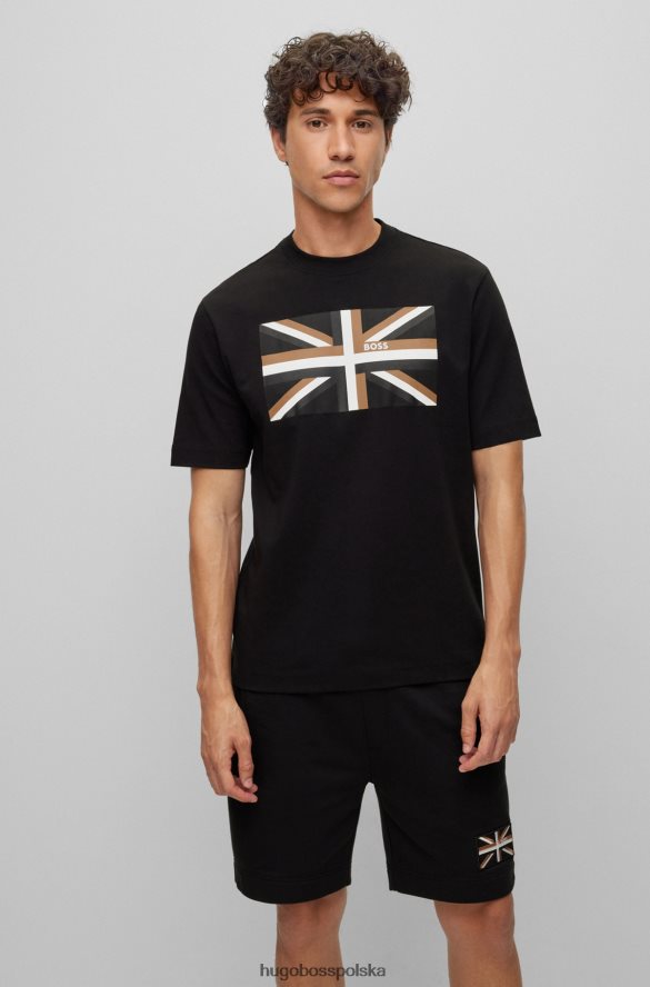 Hugo Boss T-shirt z krótkim rękawem z bawełny organicznej i motywem Union Jack Hugo w kolorze czarnym czarny R0X0H63837