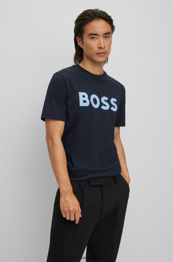 Hugo Boss T-shirt z logo we flokowanym kolorze, wykonany z bawełnianego dżerseju Hugo w kolorze ciemnoniebieskim ciemny niebieski R0X0H63627