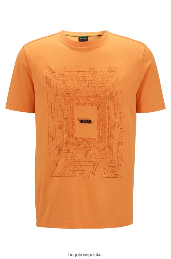 Hugo Boss T-shirt z mieszanki bawełny ze świecącą w ciemności grafiką Hugo w kolorze jasnopomarańczowym jasnopomarańczowy R0X0H61411