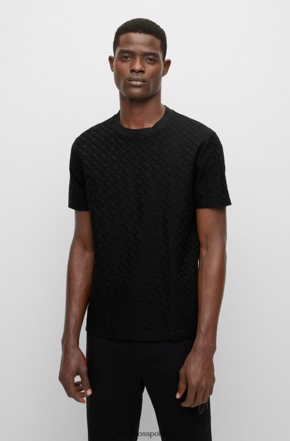 Hugo Boss T-shirt z monogramem, wykonany z bawełny żakardowej Hugo w kolorze czarnym czarny R0X0H63705