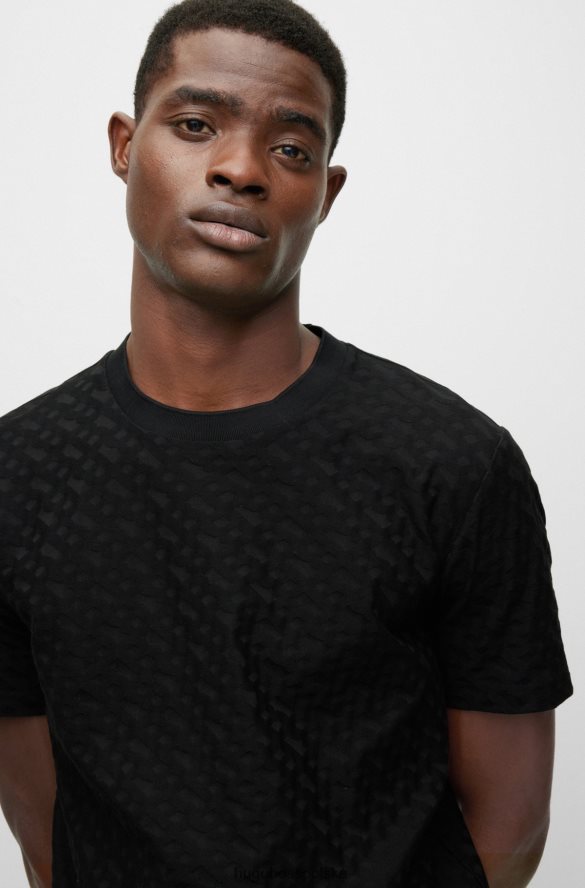 Hugo Boss T-shirt z monogramem, wykonany z bawełny żakardowej Hugo w kolorze czarnym czarny R0X0H63705