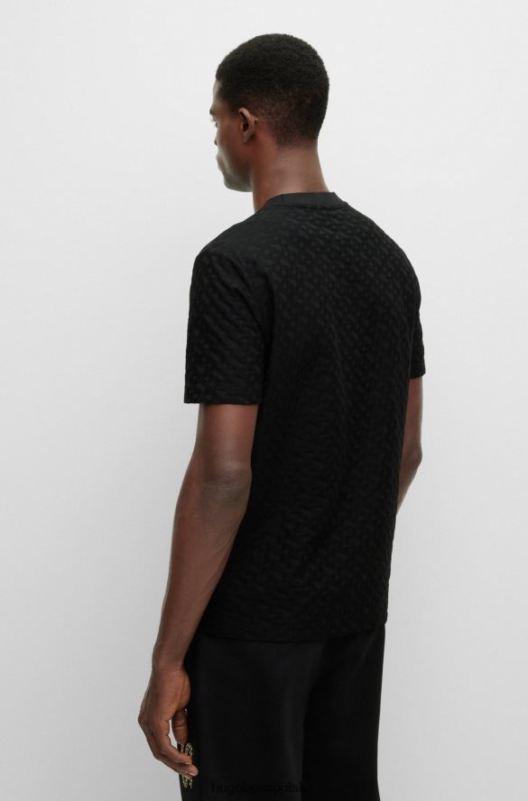 Hugo Boss T-shirt z monogramem, wykonany z bawełny żakardowej Hugo w kolorze czarnym czarny R0X0H63705